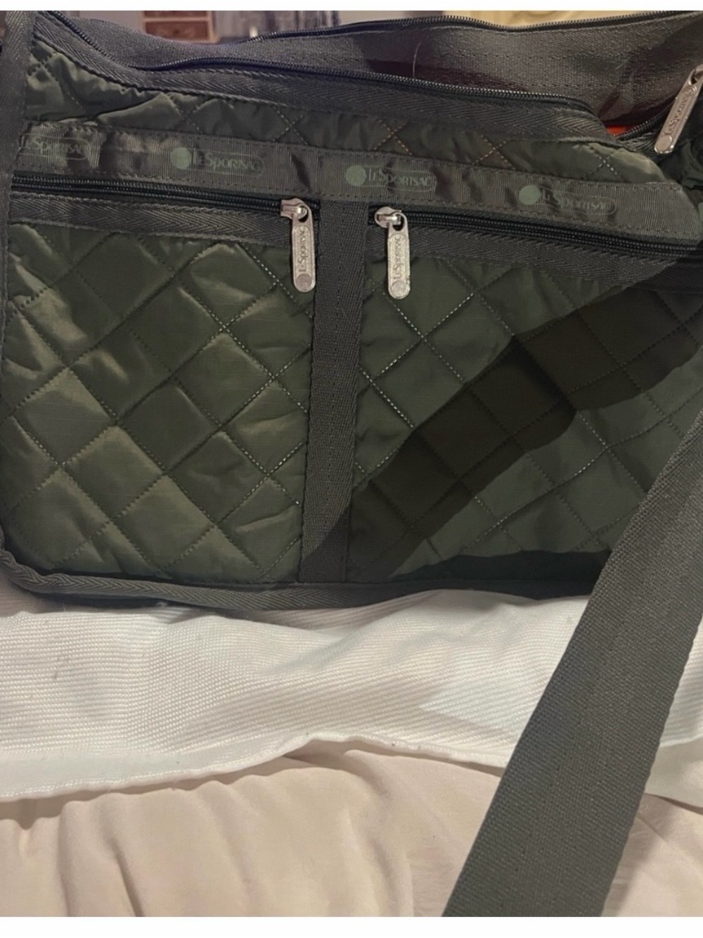 Lesportsac Quilted Olive crossbody/ shoulder bag. Woman or man messenger bag